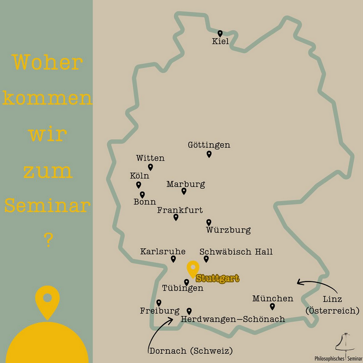 Karte von Deutschland, auf der Wohnorte der Teilnehmenden markiert sind